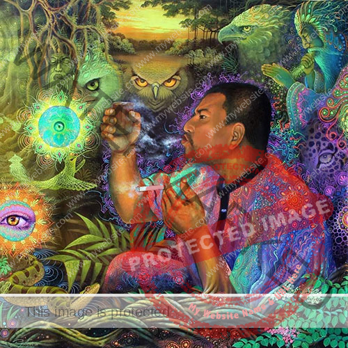 Shaman psychedelic painting smoking