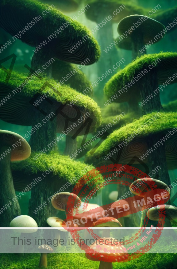 Mushroom in green mushroom forest
