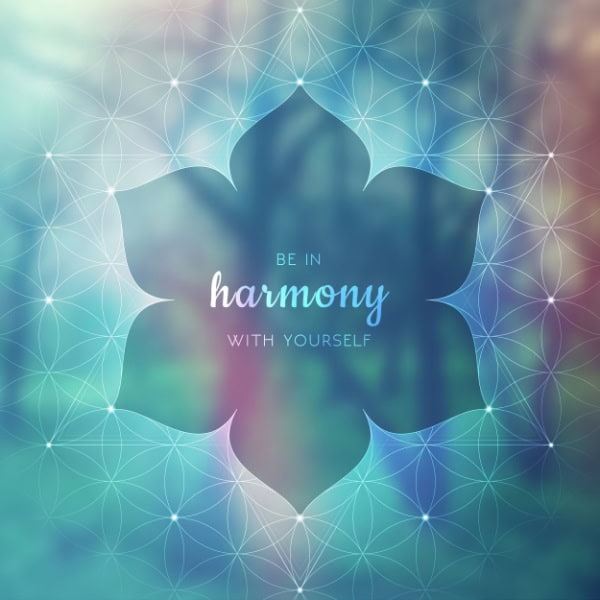 be in harmony with yourself text with blue geometrical design