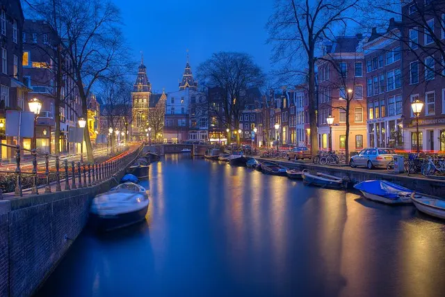 hd wallpaper, amsterdam, night view of the canal lights