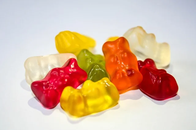 Classical Haribo gummies on white background