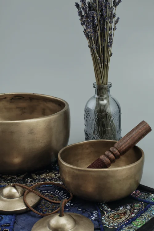 Two singing bowls and one cymbal