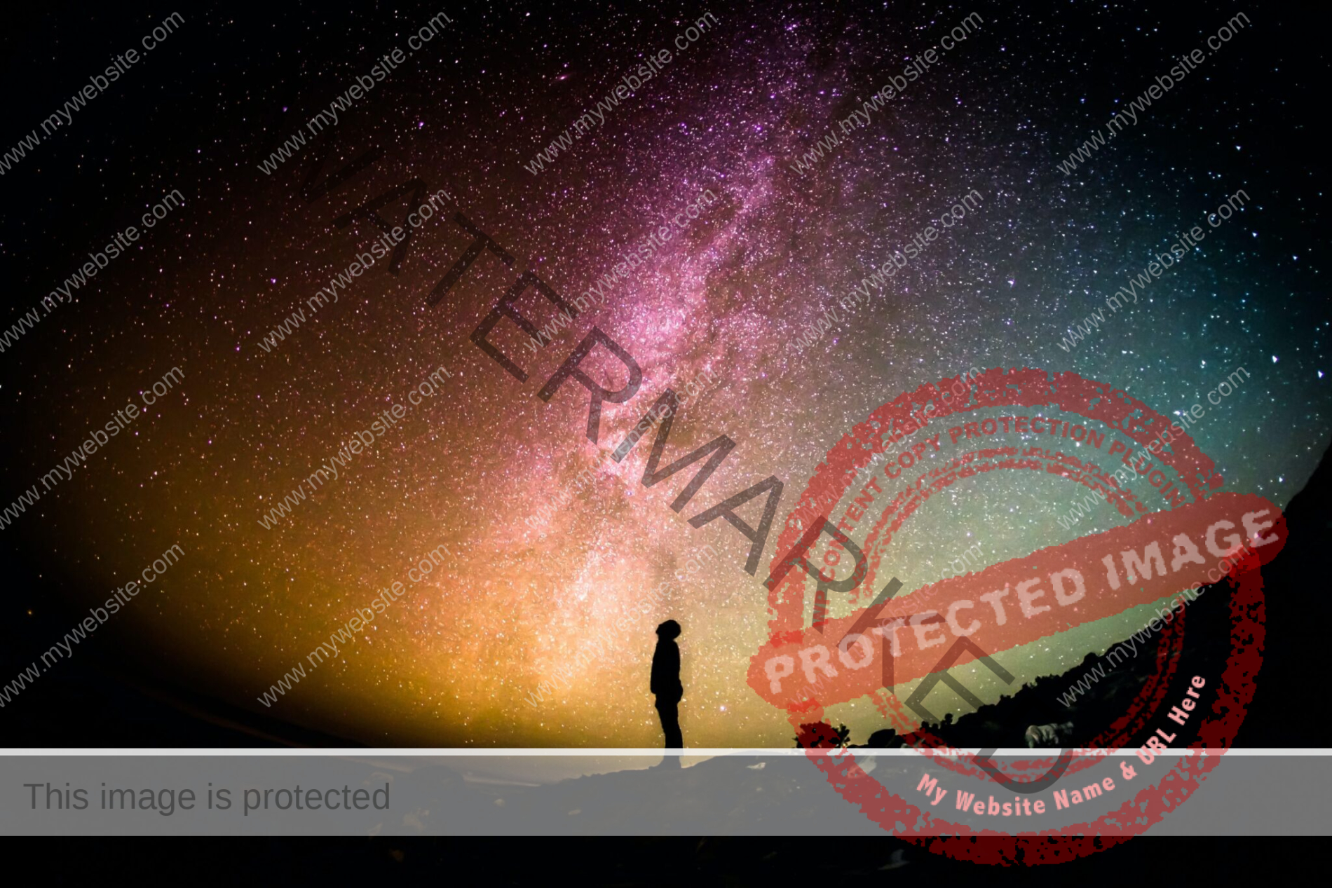 silhouette of a man looking up into the cosmos with colour full stars in the sky