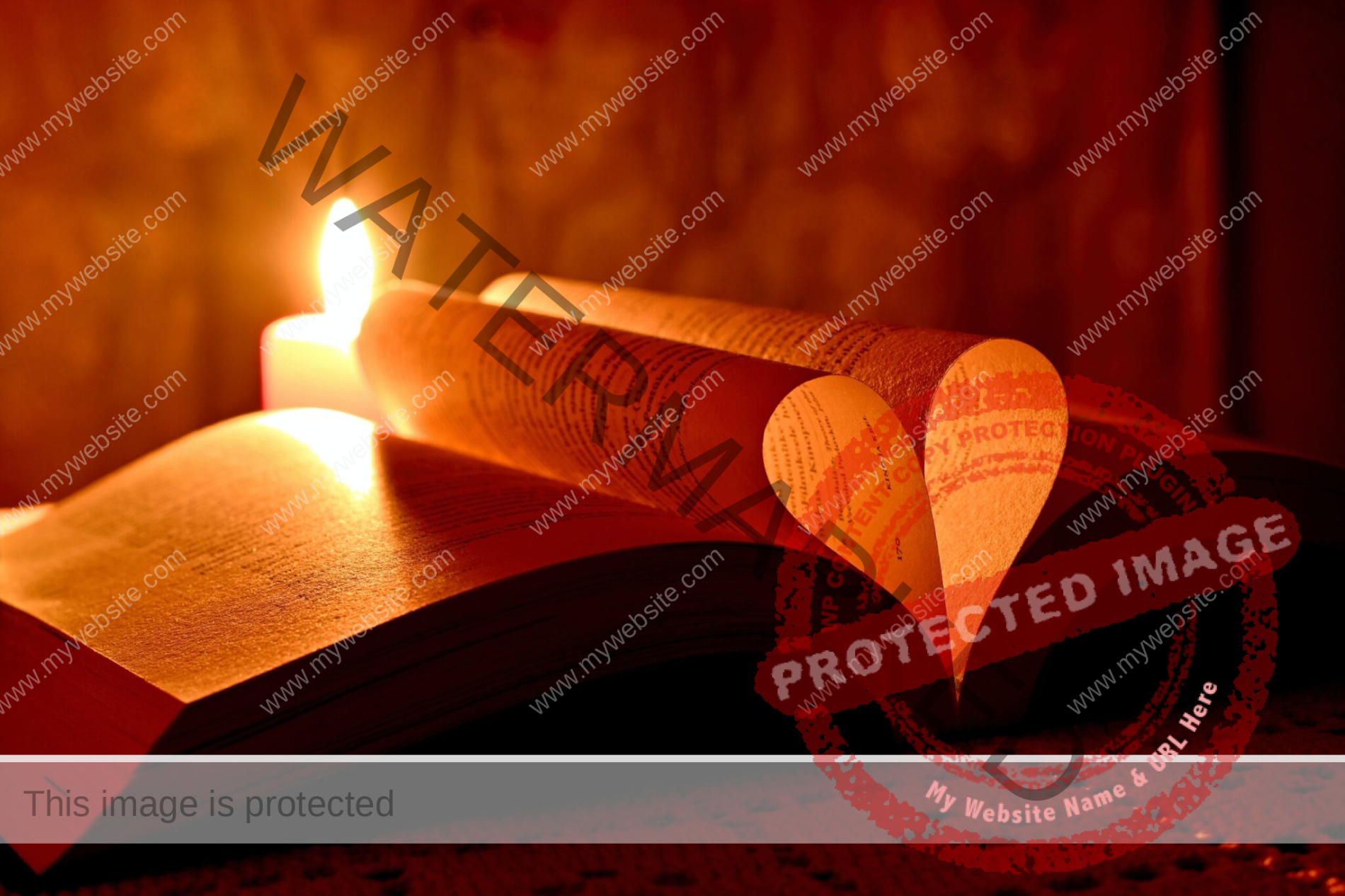 open book in candlelight with two pages making the shape of a heary