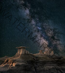 desert and rocky landscape with the milkyway in the sky