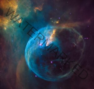 abstract blue and gold nebula with orb-like structure