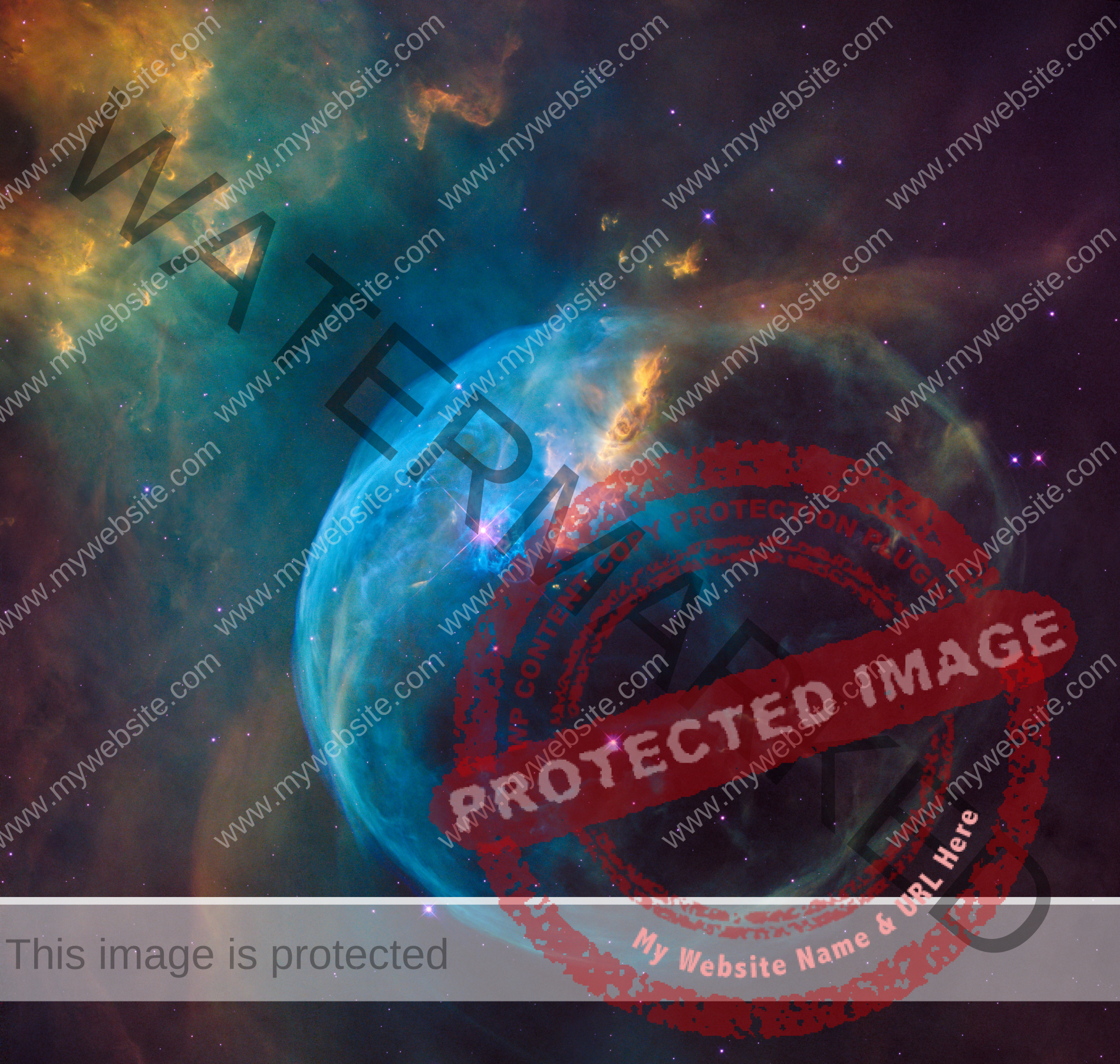 abstract blue and gold nebula with orb-like structure