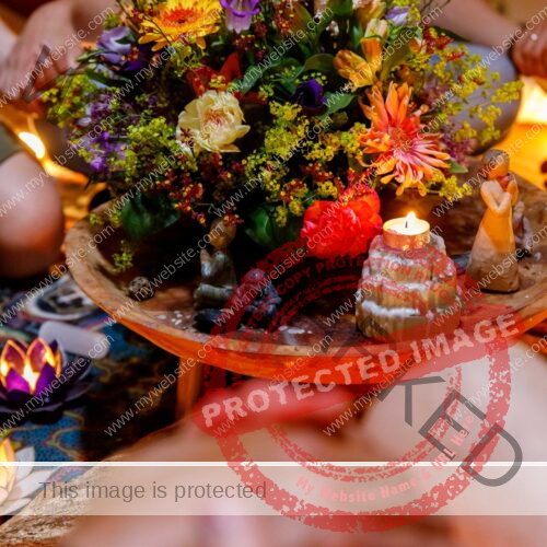 Group circle with Flowers and candles in centre