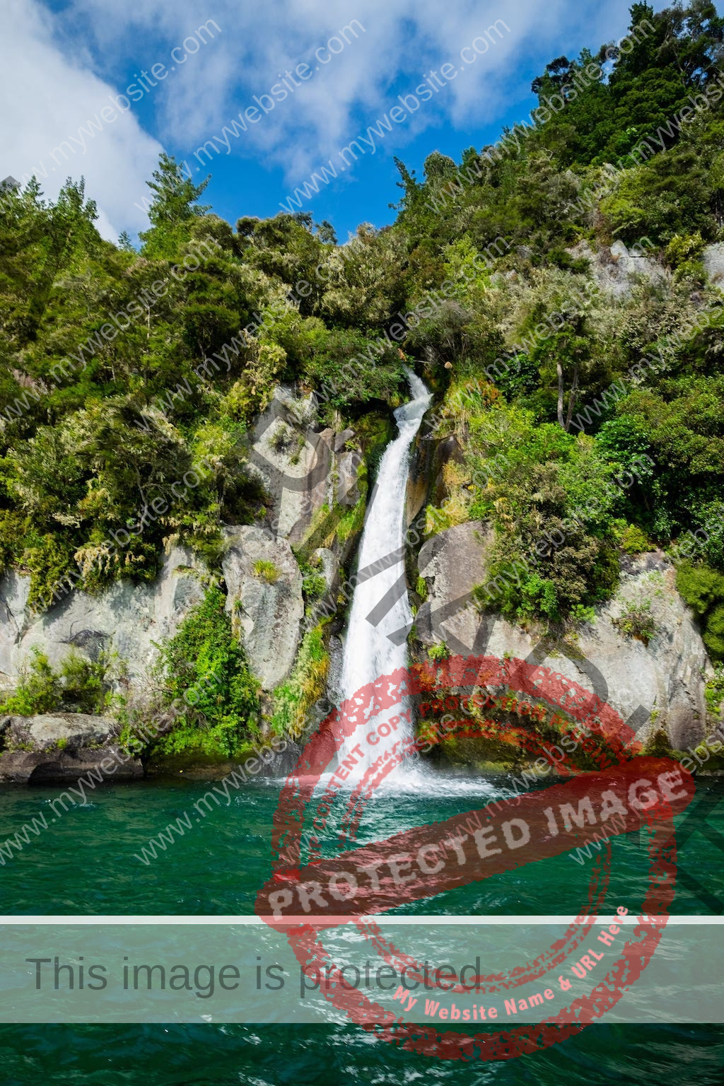 waterfall with lush green vegetation