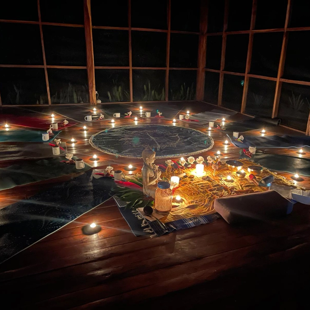 Ayahuasca Retreat space during night with candles