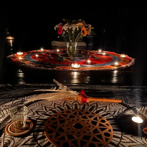Prepared ceremonial space for an ayahuasca ceremony in Costa Rica