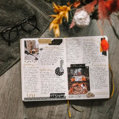 Very creative handmade daily journal with pictures and colors