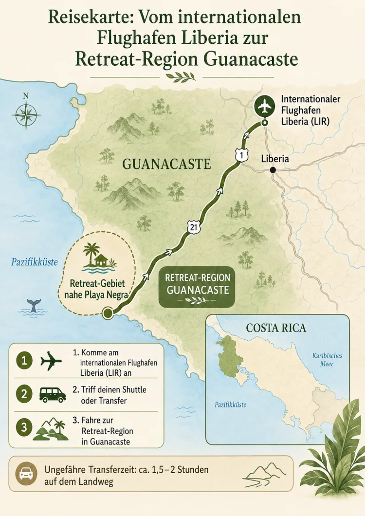 liberia-flughafen-nach-guanacaste-karte Anreisekarte vom Liberia International Airport zur Urlaubsregion Guanacaste